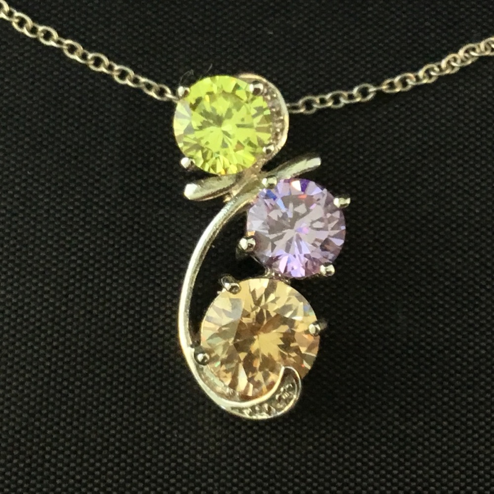 Necklace ER Set No Tarnish Sterling Silver CZ Pendant Earrings - Picture 2 of 6